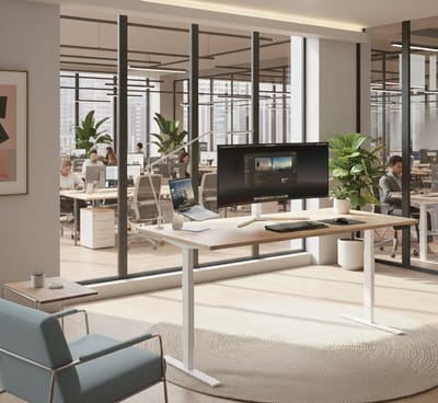 Elektrisch Zit-Sta Bureau 140x80cm – Dubbele Motor – 4 Geheugenstanden – Hoogte Verstelbaar 60–125cm – Super Stabiel T-Frame – 100KG Draagkracht – LED Touch Panel – Ergonomisch Sta Bureau – Wit & Maple – House&Garden