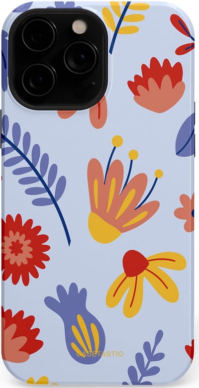 Casetastic hoesje geschikt voor Apple iPhone 13 Pro Max - MagSafe - Dubbellaagse bescherming - Bloemenwind - Fashion Case - Lichtblauw Terracotta Geel