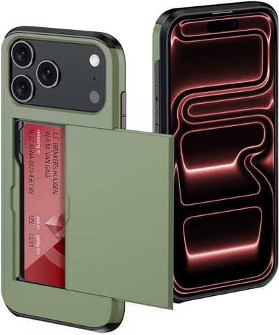 Hoes Geschikt voor iPhone 17 Pro Hoesje Pasjeshouder Hard Cover Shock Proof Hard Case Hoes Met Kaarthouder - Donkergroen