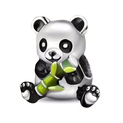 Fler® | Bedel | Past op populaire bedelarmbanden (standaard - 3mm) | Panda Bedel met Bamboe | Hangbedel Charm | 925 sterling zilver | Zwarte, Witte & Groene emaille | Armband Kraal | Valentijnsdag Cadeau | Sinterklaas kado | Kerstcadeau |