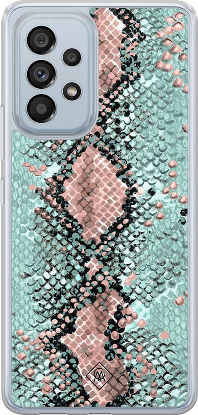 Casimoda® hoesje - Geschikt voor Samsung Galaxy A53 - Slangenprint pastel mint - 2-in-1 case - Schokbestendig - Slangenprint - Verhoogde randen - Groen, Transparant