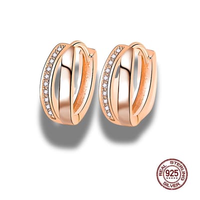 Oorringen - 925 sterling zilver - kleine zirkonia - rosé goud kleurig - 13 mm