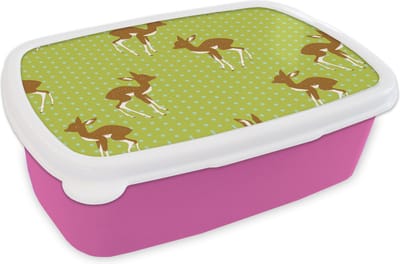 Broodtrommel Roze - Lunchbox - Brooddoos - Patronen - Hert - Stippen - 18x12x6 cm - Kinderen - Meisje