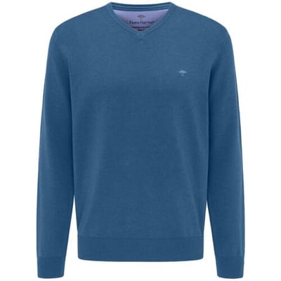 Fynch-Hatton Trui Uni Katoen V-Hals Azure / male