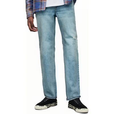 AllSaints Curtis Damaged Light Indigo Size: W28 | Straight Outlet | Heren | Blauw