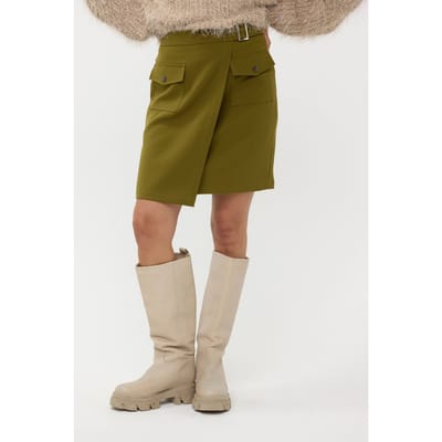 EsQualo Skirt Overlap Pockets City Moss Green Maat: 34 | Midi Rokken Outlet | Dames | Groen