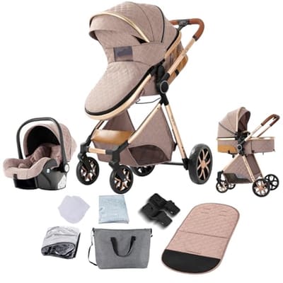 3-in-1 Kinderwagen met Omkeerbare Duwstang - Opvouwbare Buggy voor Baby's en Peuters