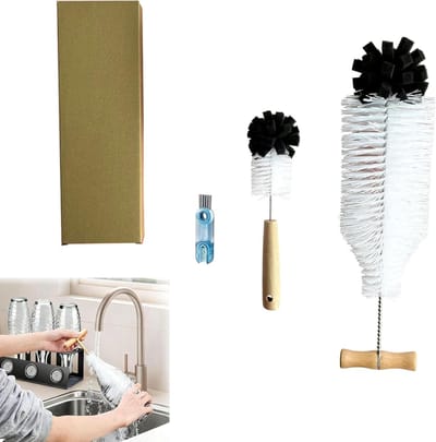 Scratch-vrije flesborsten voor glas en plastic, 3-in-1 U Cup opening met borstel en spons voor babyflessen en decanters, 28cm en 35cm