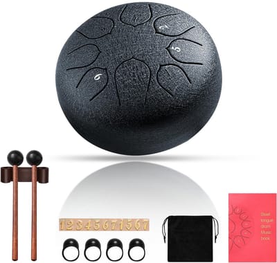 Kraftverdia® Steel Tongue Drum Set - 15 cm 8-Toon Regenboog Klankschaal - Handpan Drum voor Buiten en Tuin - Meditatie Instrument met Drumstokken, Draagtas en Muziekboek - Geschikt voor Yoga, Muziektherapie en Ontspanning - C-Stemming - Lichtblauw