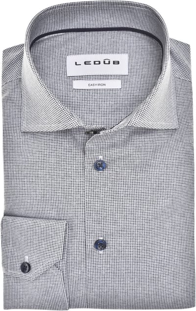 Ledub modern fit overhemd - popeline - donkerblauw dessin - Strijkvriendelijk - Boordmaat: 45