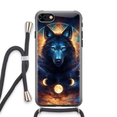 Case Company® - Hoesje met koord geschikt voor iPhone 7 hoesje met Koord - Wolf Dreamcatcher - Telefoonhoesje met Zwart Koord - Bescherming aan alle Kanten en Over de Schermrand