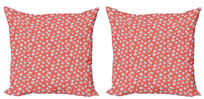 ABAKUHAUS Kussenhoes Set 2x50x50 cm – Dubbelzijdig bedrukt – Rits – Donkerkoraal/Grijs