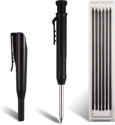 Pencil set voor het maken van diepe gaten, mechanische timmermanspotloden met ingebouwde slijper, 6 vervangmarkers en penhoes voor houtbewerking