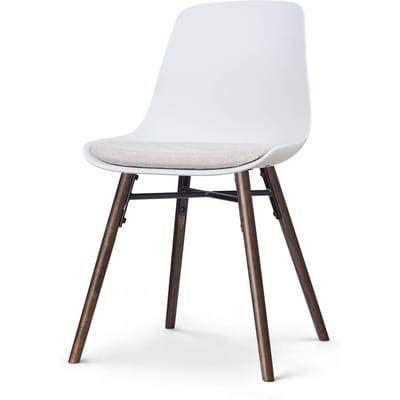 Nolon Nena-Liv Eetkamerstoel Wit met Beige Zitkussen - Kunststof Zitting - Houten Poten - Walnoot