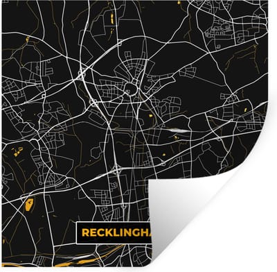 Muurstickers - Sticker Folie - Duitsland – Black and Gold – Recklinghausen – Stadskaart – Kaart – Plattegrond - 100x100 cm - Plakfolie - Muurstickers Kinderkamer - Zelfklevend Behang XXL - Zelfklevend behangpapier - Stickerfolie