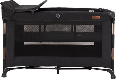 Novi Baby Nora Luxe Campingbed - Walnut/Brilliant Black - reisbedje -Inclusief bodemverhoger - Inclusief verschoonblad - Inclusief transporttas