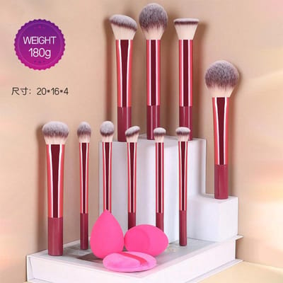 15 stuks Make-up Kwastenset, Inclusief Poederkwast, Blusherkwast, Highlighterkwast, Oogschaduwkwast, Wimpherborstel, Eyelinerkwast, Schuine Make-up Spons