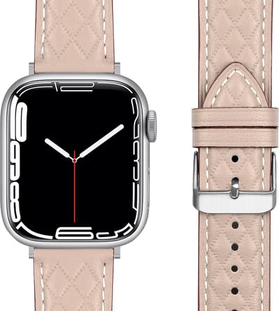 By Qubix - Geschikt voor Apple Watch bandje - Leren bandje met diamant patroon - Beige - Geschikt voor Apple Watch 44mm / 45mm / 46mm / 49mm (Ultra 1,2 en 3) - leren smartwatchbandje - Horlogebandje