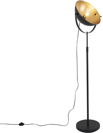 QAZQA magnax - Industriele Vloerlamp | Staande Lamp - 1 lichts - H 169 cm - Zwart Goud - Industrieel - Woonkamer | Slaapkamer