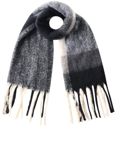 Bijoutheek Sjaal (Fashion) Geblokt Winter Franjes Black
