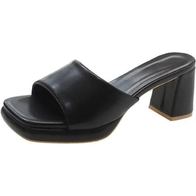 Schoenen Dames Grote Maten Moderne Dames Pantoffels Beknopte Jurk Pantoffels Dames Vierkante Neus Hoge Dikke Hakken Dames Sandalen 41 zwart