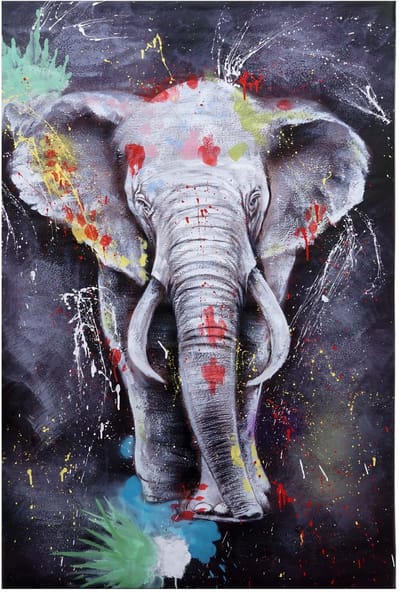 Olieverfschilderij Olifant MCW-H25, Canvas Muurschilderij, Handgeschilderd XL Muurschildering ~ 120x80cm