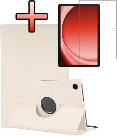 Hoes - Geschikt voor Samsung Galaxy Tab A9 - Met Screenprotector - 360 Graden Draaibare Hard Cover Case - Tablet Hoesje Draaibaar - Wit