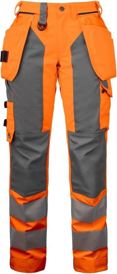 ProJob 6519 SIGNALISATIE BROEK MET KNIEZAKKEN EN SPIJKERKZAKKEN EN ISO 20471 KLASSE 2 DAMES 646519 - oranje/grijs - 34