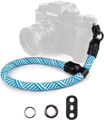 Camera Polsband voor Gemakkelijk Draagbare Camera, Handriem voor Canon, Fujifilm, Sony, Nikon en Olympus - Blauwe Gestreepte Draagriem
