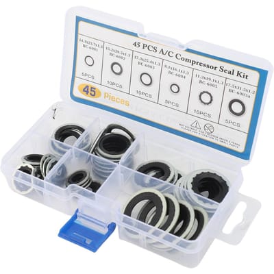 45 pièces Joint de compresseur de climatisation 6 tailles Universel Automobile AC Compresseur Joints de port Rondelles d'étanchéité pour Pare-chocs Porte gray