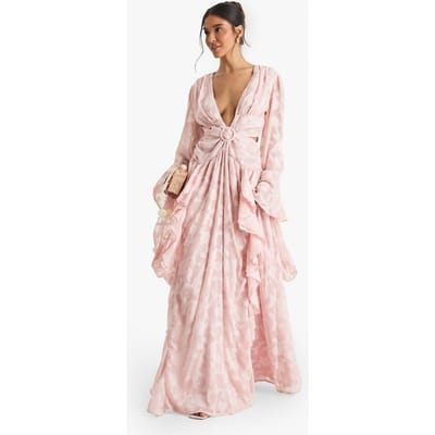 boohoo Dames Textuurrijke gespleten maxi-jurk met uitsnijdingen | Roze | Maat: 40
