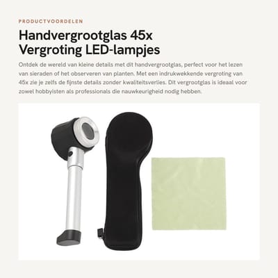 Dailygoods - Handvergrootglas - 45x Vergroting - LED-lampjes voor helder zicht - Compact en draagbaar - Ideaal voor lezen en observeren - Geschikt voo...