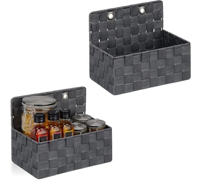 opbergmandjes badkamer - set van 2 - hangend - 20 x 25 x 16,5 cm - grijs
