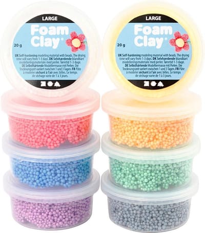 Foam Clay Large, diverse kleuren, 8x20 gr/ 1 doos