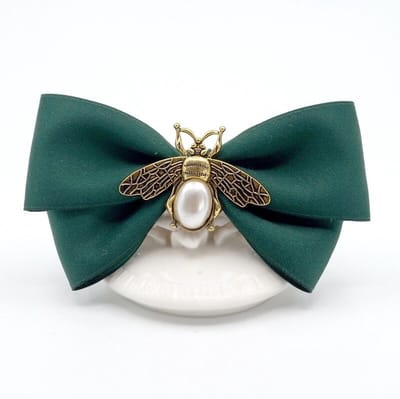 Zijde Haarclip - Vintage Haarlint met Parel - Bij Haarklem - Groen