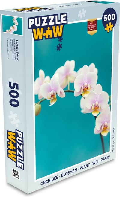 Puzzel Orchidee - Bloemen - Plant - Wit - Paars - Legpuzzel - Puzzel 500 stukjes