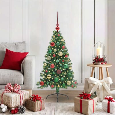 vidaXL - Kunststof - Voorverlichte - Kerstboom - met - 150 - LED - Groen - 120 - cm - PVC
