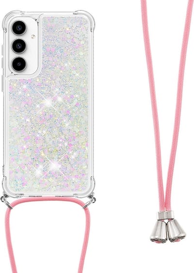 Coverup Hoesje - Geschikt voor Samsung Galaxy A55 Hoesje - Coverup Liquid Glitter Back Cover met Koord - Wit