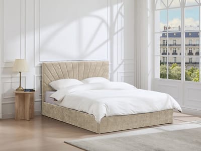 Vente-unique Bed met opbergruimte stof beige 160 x 200 cm