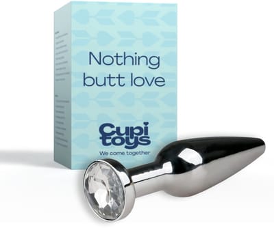 Cupitoys® Metalen buttplug - Zilver - Diamant wit - Puntig dun - Sex toys voor vrouwen - Sex toys voor mannen - Buttplugs