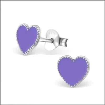 Aramat Jewels | Oorbellen | Zilveren Hartje Oorstekers – 925 Zilver -Emaille | Paars-7mm | |7mm | Zilver | Kinderen, Volwassenen | Verkleurd niet