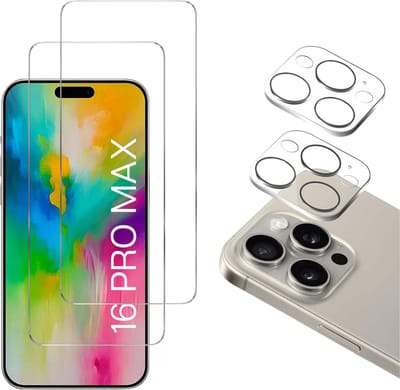 Screenprotector geschikt voor iPhone 16 Pro Max - 2 stuks Beschermglas van glas Transparante glazen schermbeschermfolie + 2 stuks Camera Protector