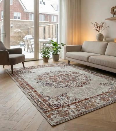 Flycarpets Klassiek Vintage Vloerkleed Maderno - Creme / Multi - 140x200 cm - Perzisch Tapijt Laagpolig - Woonkamer