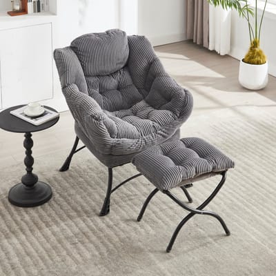 Sweiko Fauteuil - met Hocker - Hoofdsteun - Gestoffeerde stoel - Grijs