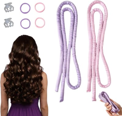 Hittevrije Krulbanden - Satijnen Krullers - Haar Krullen - Zonder Hitte - 2 Stuks - Roze Lichtpaars