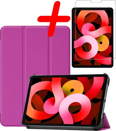 Hoesje Geschikt voor Apple iPad Air 5 (2022) - 10.9 inch - 5e Generatie - M1 - Met Screenprotector - Trifold Bookcase - Hard Cover - Hardcover Book Case - Tablet Hoes - Paars