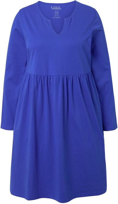 Ulla Popken - Dames - Jersey jurk A-lijn tuniekhals lange mouw - Koningsblauw - Maat 50+