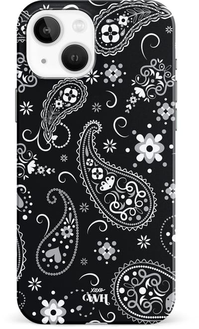 xoxo Wildhearts Paisley Dawn Black - Single Layer - Zwart hoesje geschikt voor iPhone 13 hoesje - Hartjes patroon case bloemen - Siliconen en TPU hoesje geschikt voor de iPhone 13 - zwart