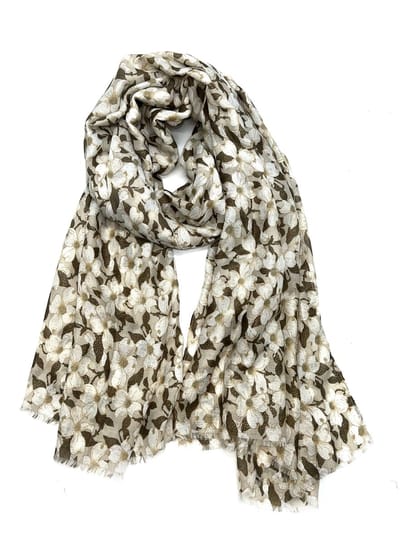 Lange dames sjaal Eefje-gebloemd motief-beige wit bruin goud