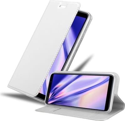 Cadorabo Hoesje geschikt voor Samsung Galaxy A7 2018 in CLASSY ZILVER - Beschermhoes met magnetische sluiting, standfunctie en kaartvakje Book Case Cover Etui